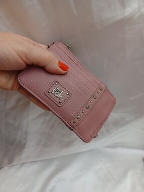 The Sak Pink Wristlet Card Case with Stud Accents Wallet Purse Leather ID CARD